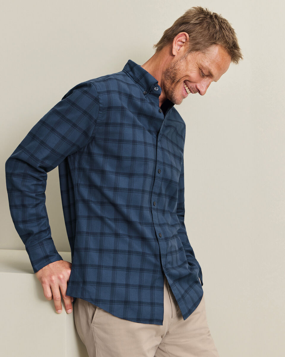 Brushed Flannel Check Shirt - Petrol Blue