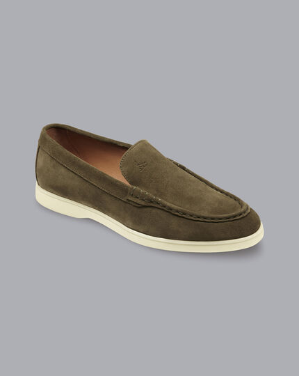 Suede Slip-On Shoes - Olive