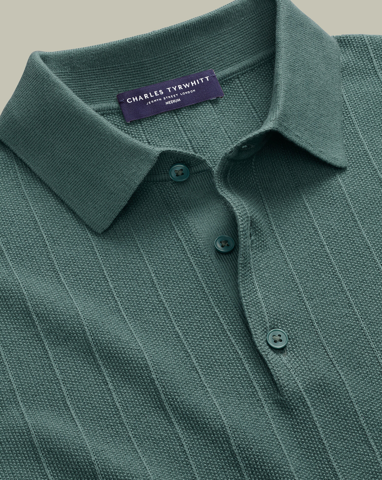 Cotton Stripe Texture Knitted Polo – Teal | Charles Tyrwhitt US
