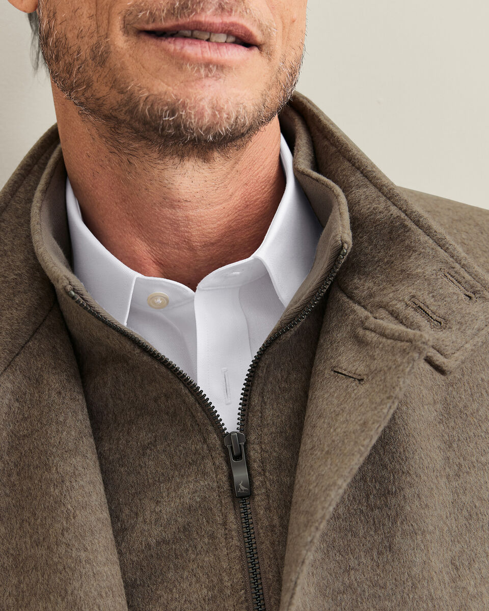Manteau long &agrave; col chemin&eacute;e en laine m&eacute;rinos fine - Gr&egrave;ge