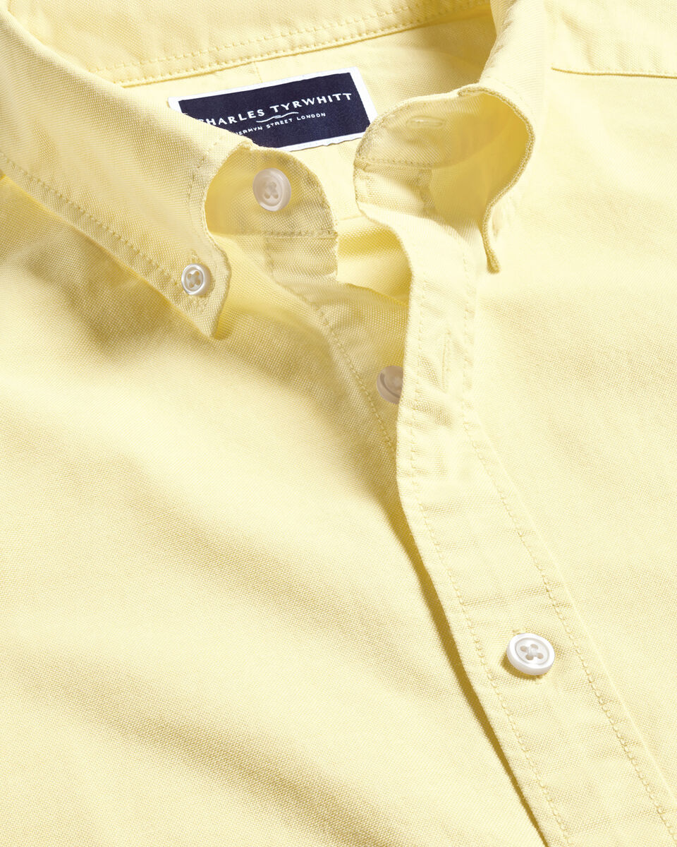 Chemise Oxford délavée extensible à manches courtes et col boutonné - Citron