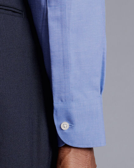 Semi-Spread Collar Non-Iron Cotton Linen Shirt - Cobalt Blue