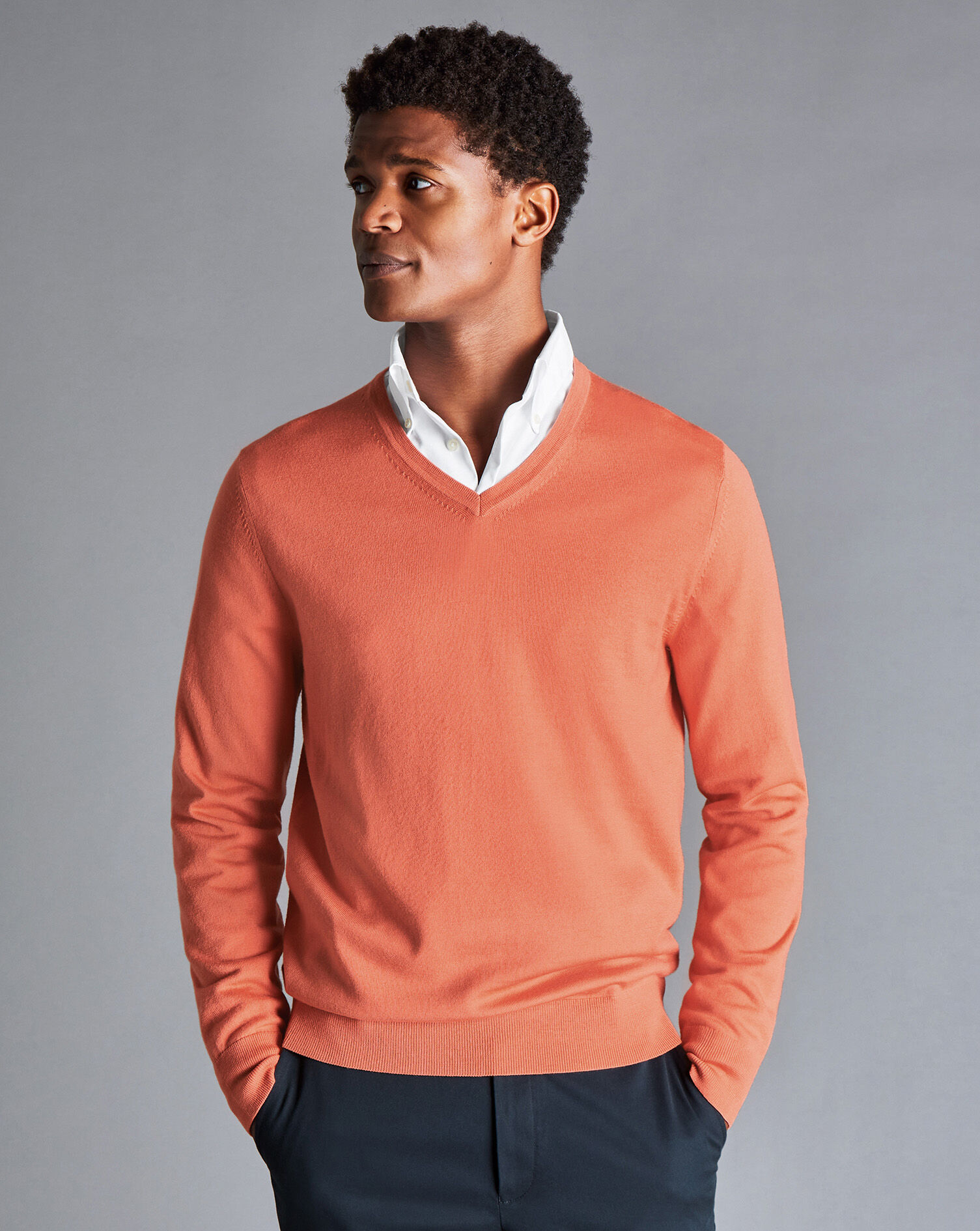 Merino V-Neck Jumper - Orange | Charles 