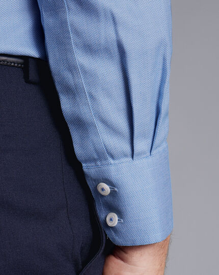 Cutaway Collar Non-Iron Henley Weave Shirt - Ocean Blue