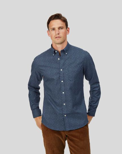 Button-Down Collar Soft Washed Non-Iron Twill Shirt - Navy | Charles ...