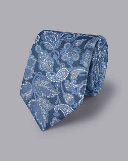 Silk Paisley Tie - Denim Blue
