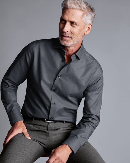 Non-Iron Diamond Stretch Texture Shirt - Charcoal Grey