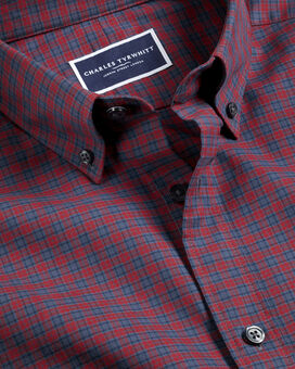 Button-Down Collar Brushed Cotton Twill Check Shirt - Red
