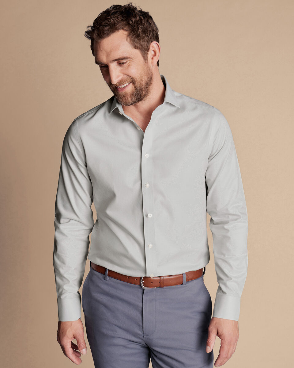 Spread Collar Non-Iron Twill Shirt - Silver Grey | Charles Tyrwhitt