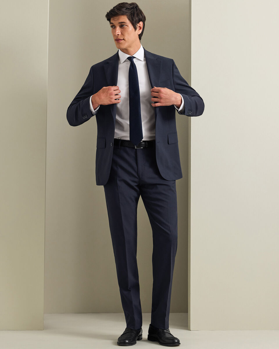 Veste De Costume En Serg&eacute; Naturellement Extensible - Bleu Marine