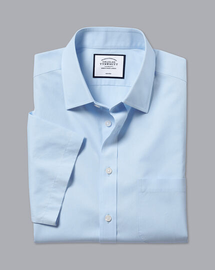 Non-Iron Tyrwhitt Cool Poplin Short Sleeve Shirt - Sky Blue