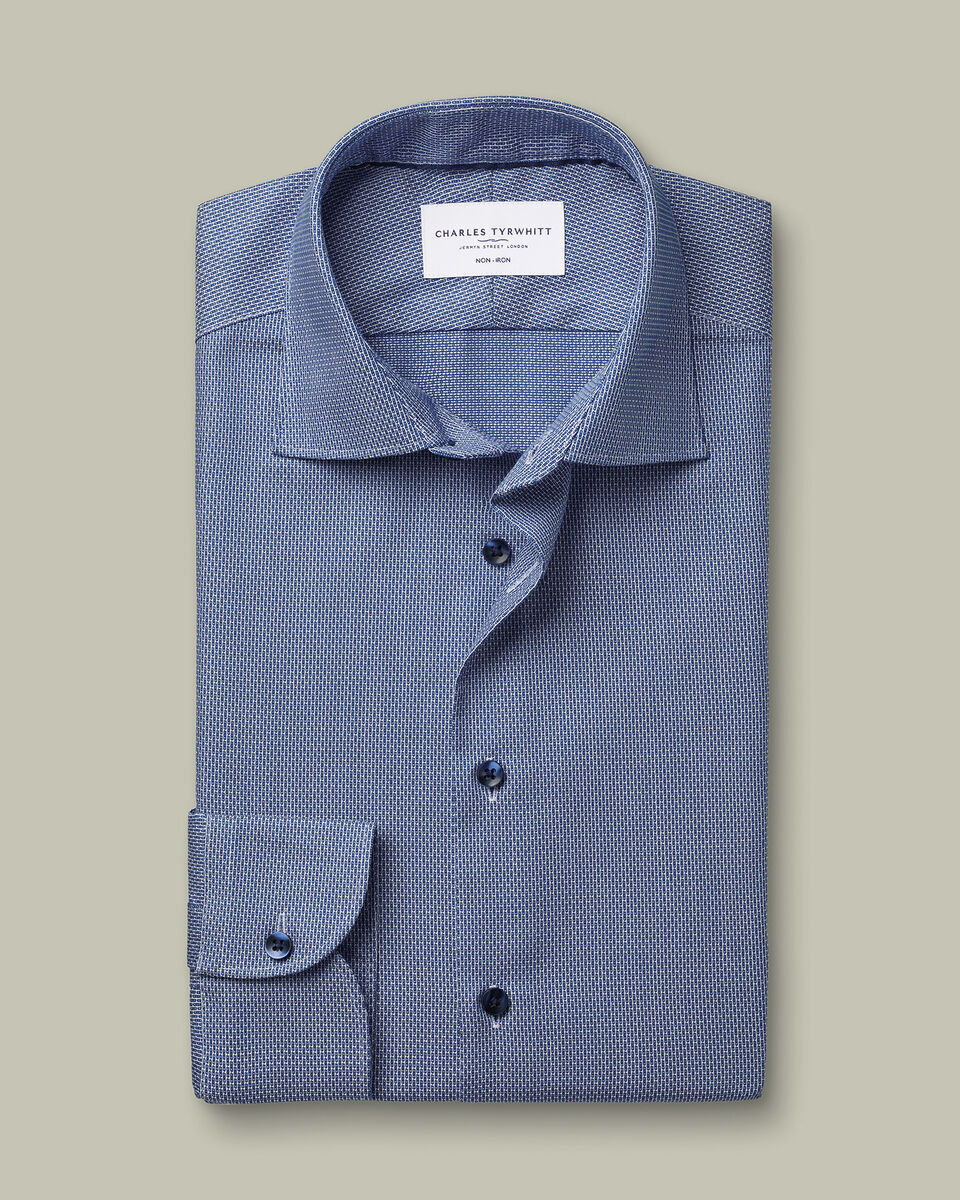 Non-Iron Stretch Texture Shirt - Navy