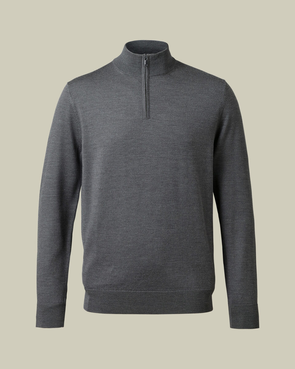 Pure Merino Quarter Zip Sweater - Gray
