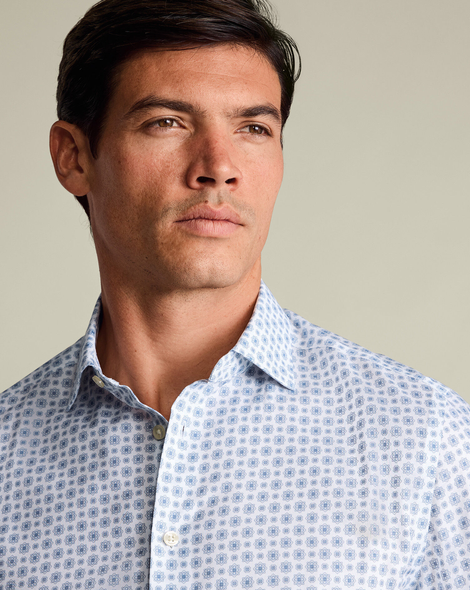 Non-Iron Stretch Print Shirt – White & Blue