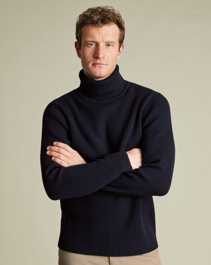 Jersey De Merino Grueso Con Cuello Alto - Marino