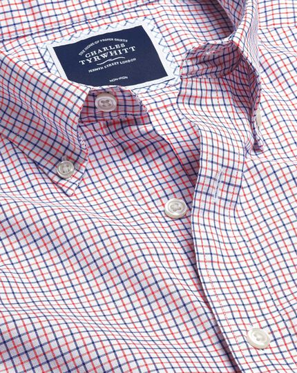 Button-Down Collar Non-Iron Stretch Oxford Check Shirt - Orange & Blue