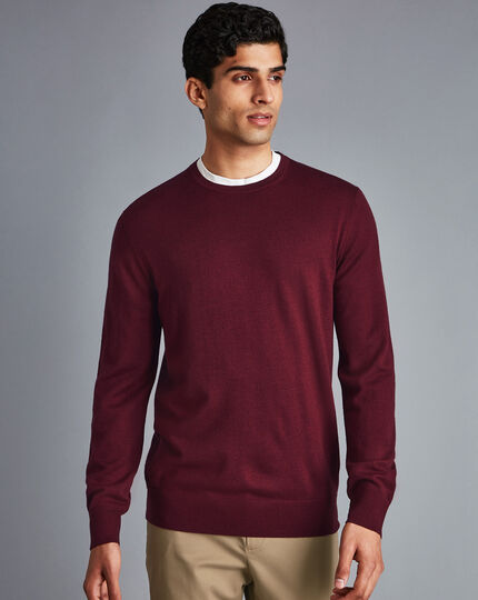 Merino Crew Neck Sweater - Burgundy