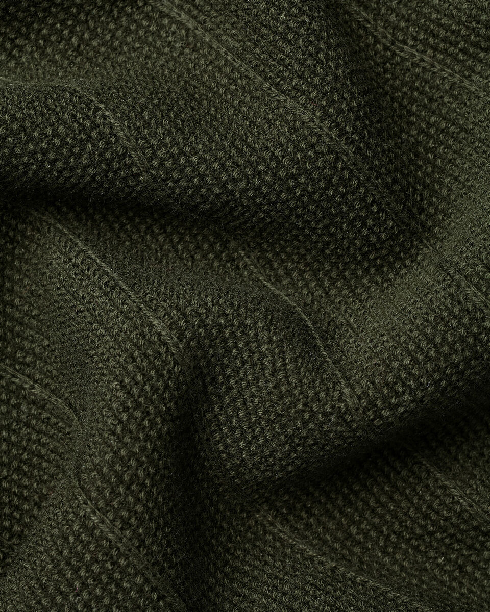 Cotton Stripe Textured Knitted Polo - Olive Green