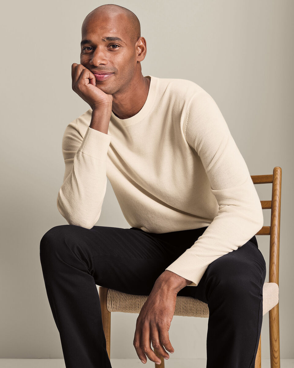 Pure Merino Crew Neck Jumper - Cream