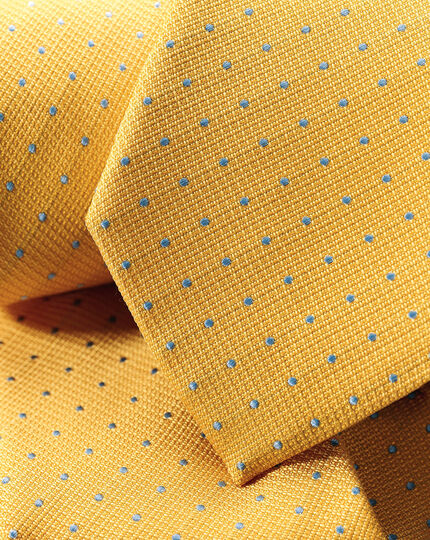 Stain Resistant Silk Textured Spot Tie - Yellow & Sky