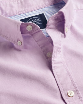 Button-Down Collar Washed Oxford Short Sleeve Shirt  -Violet Purple