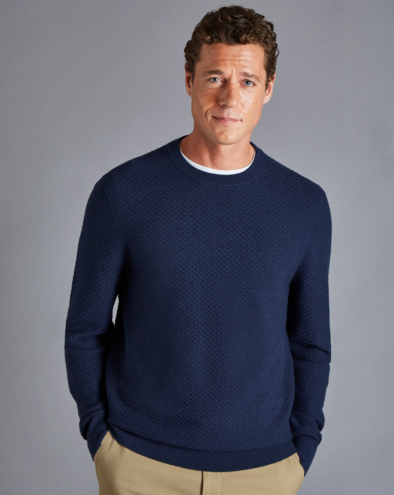 Cotton Merino Textured Crew Neck 