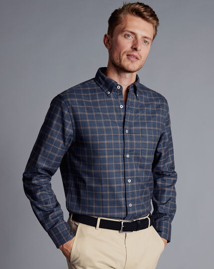 Button-Down Collar Non-Iron Twill Dash Check Shirt - Denim Blue