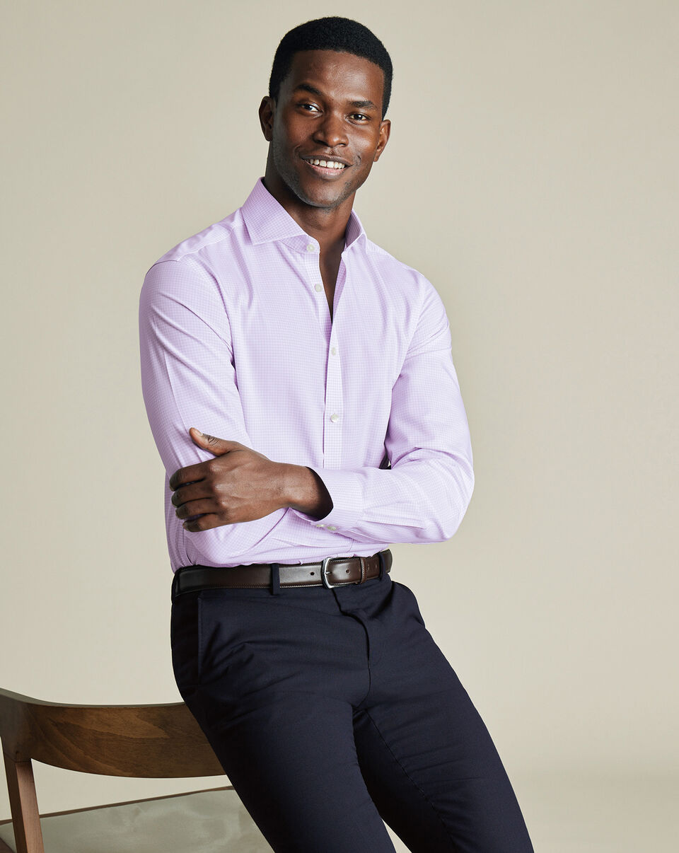 Bügelfreies Popeline-Hemd mit Gingham-Karos - Lavendel | Charles Tyrwhitt