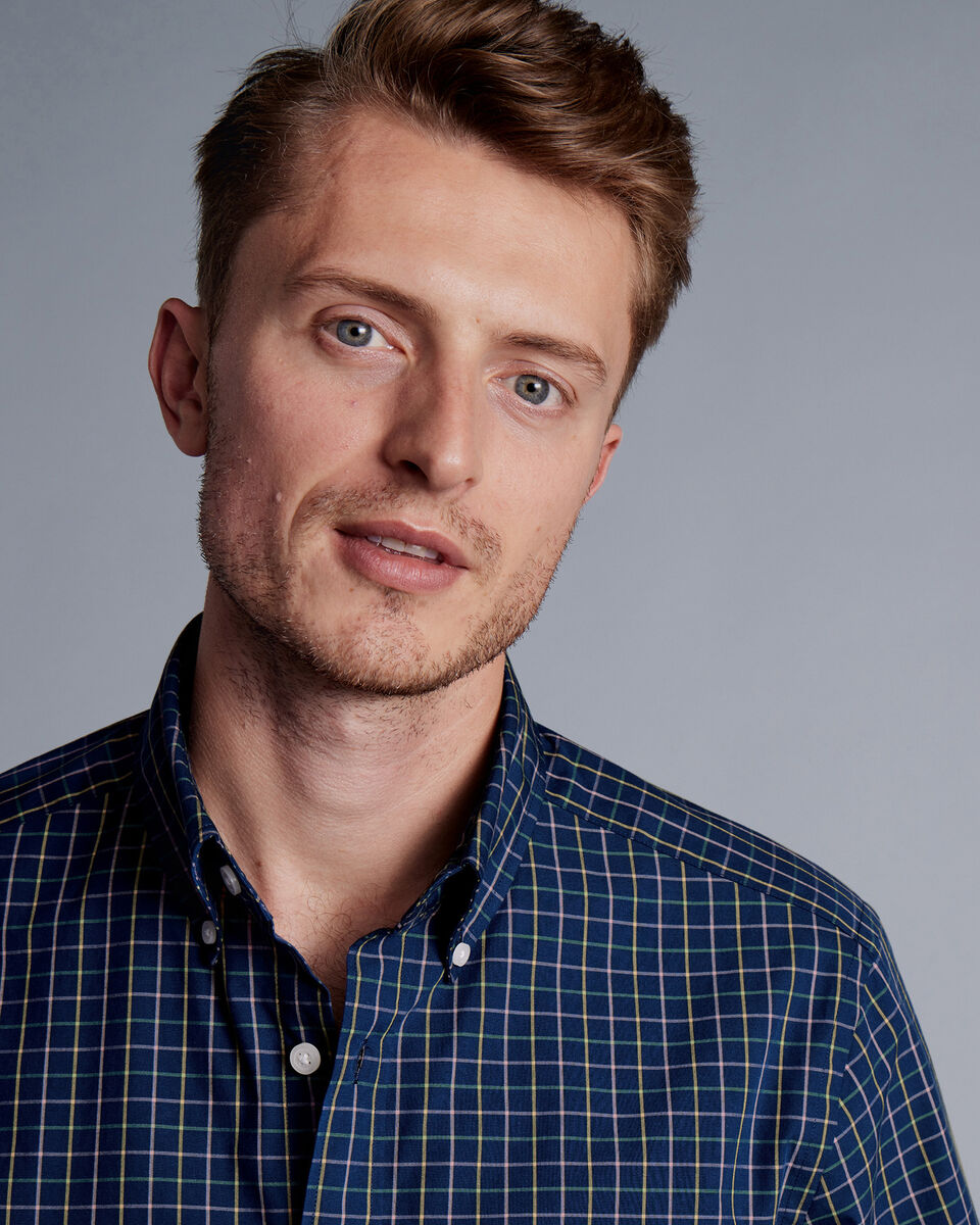 ButtonDown Collar NonIron Stretch Poplin Fine Check Shirt Royal