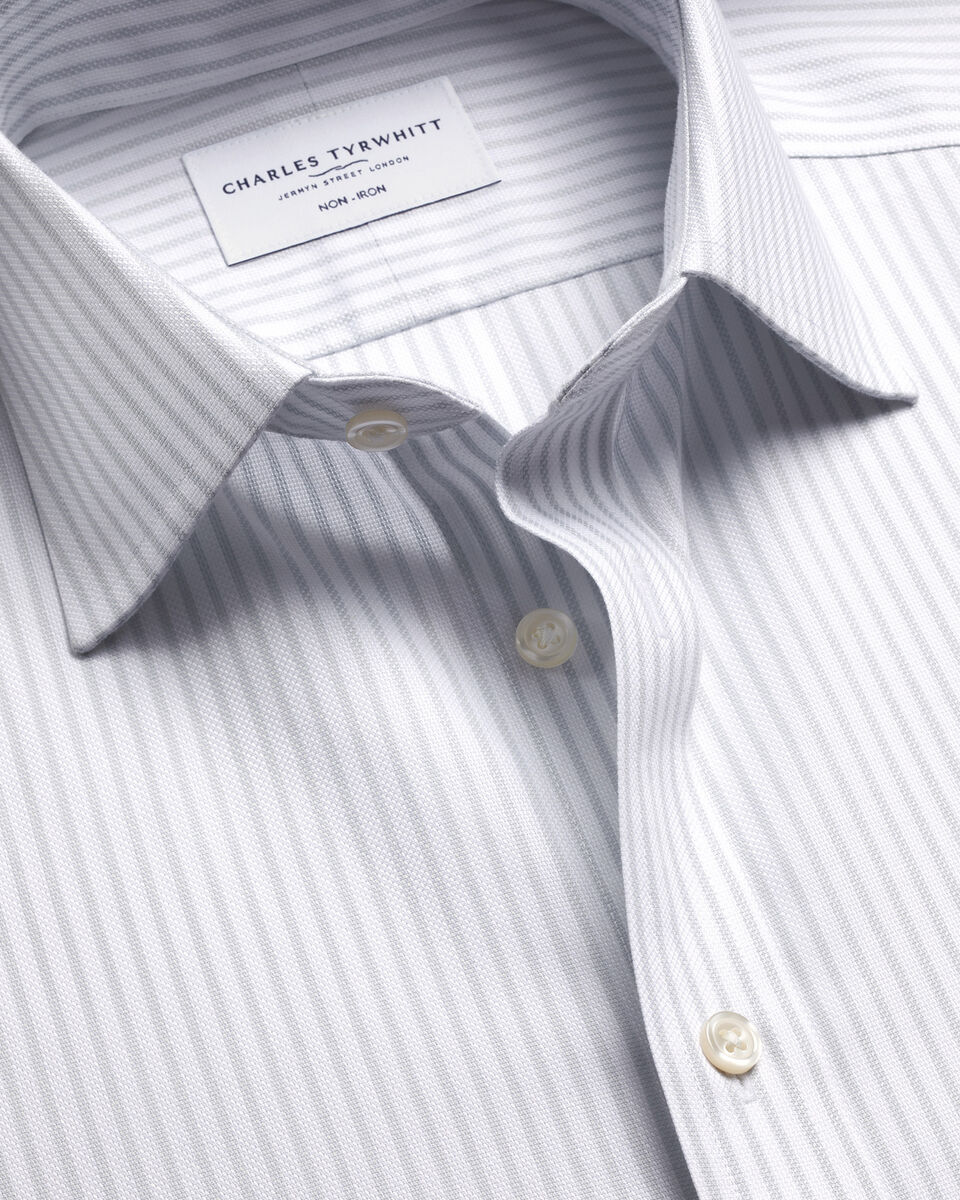 Non-Iron Royal Oxford Stripe Shirt - Silver Grey