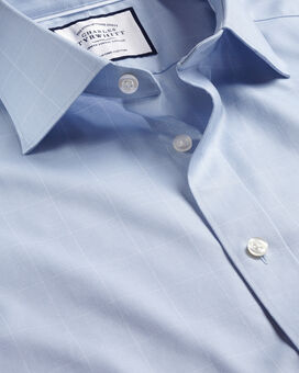 Semi-Cutaway Collar Egyptian Cotton Twill Prince of Wales Check Shirt - Sky Blue