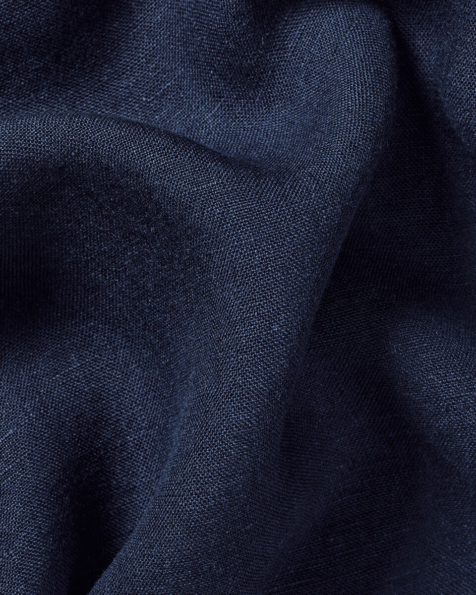 Short Sleeve Pure Linen Shirt - Navy