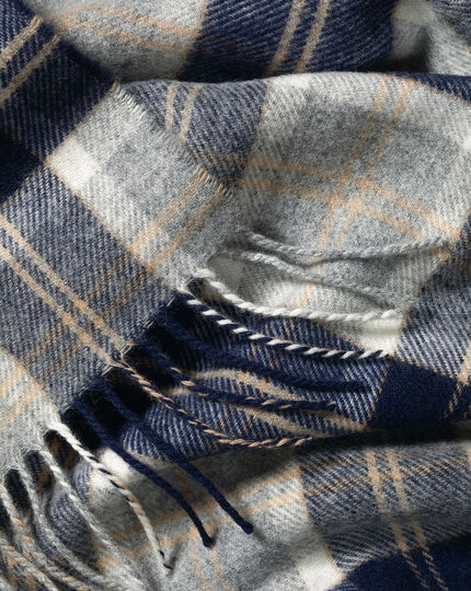 Lambswool Check Scarf - Navy & Grey