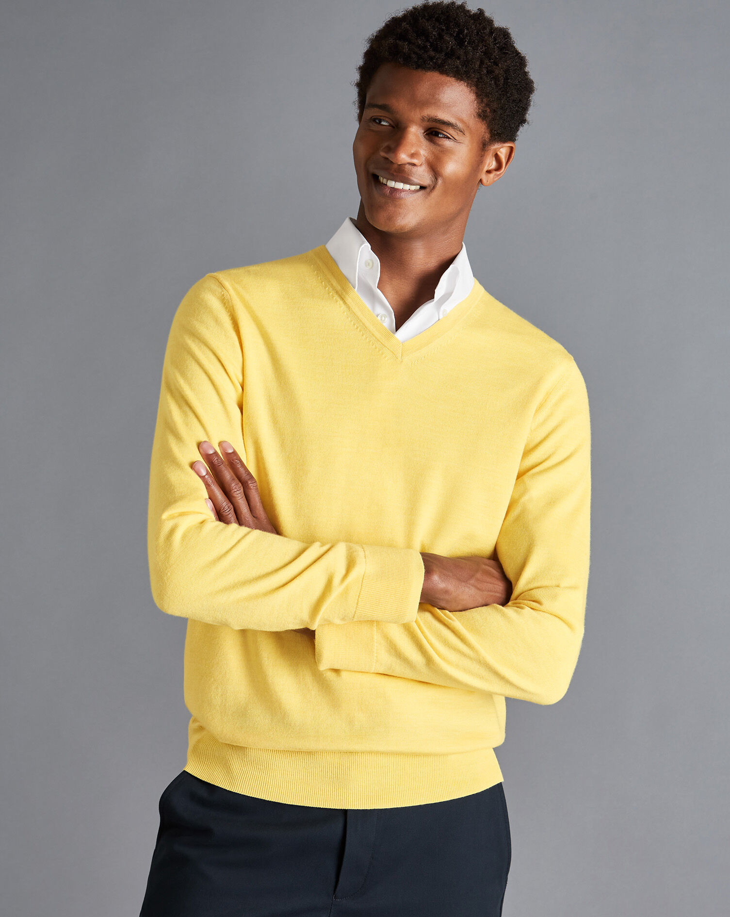 Merino V-Neck Jumper - Lemon | Charles 