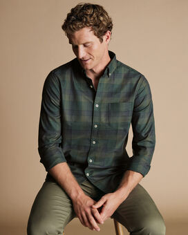 Button-Down Collar Non-Iron Twill Multi Check Shirt - Sage Green