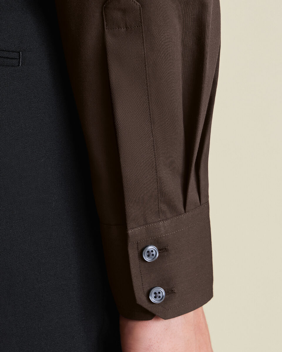 Chemise en popeline extensible sans repassage - Chocolat