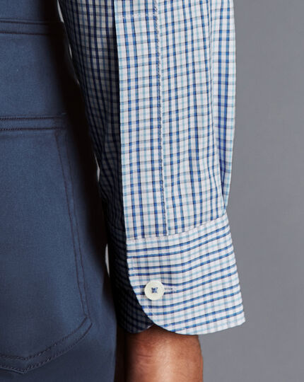 Bügelfreies Oxfordhemd mit Button-down-Kragen und bunten Karos - Ozeanblau