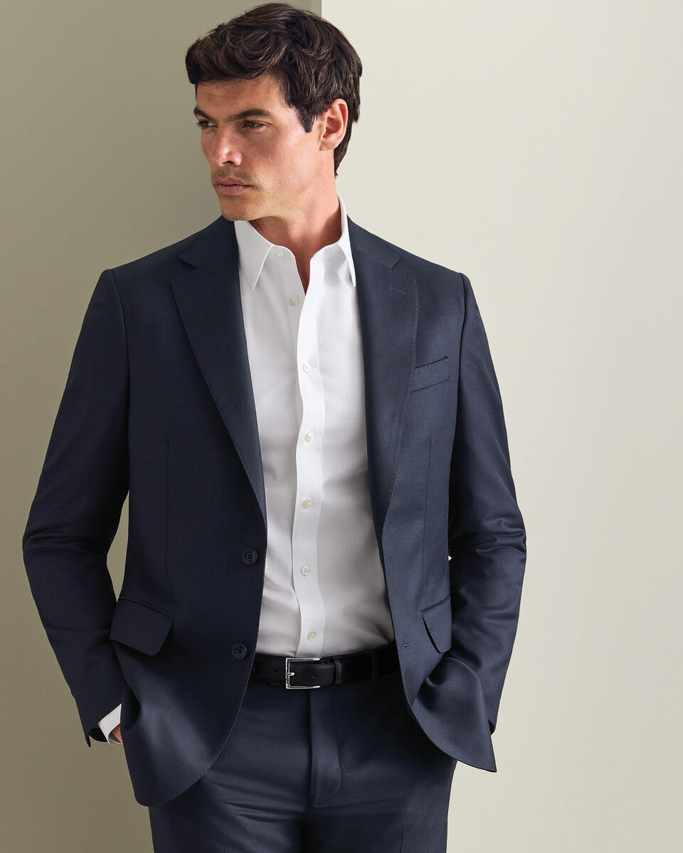 Italian Luxury Birdseye Suit Jacket - Navy