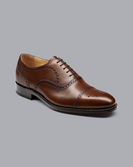 Leather Oxford Brogue Shoes - Dark Tan