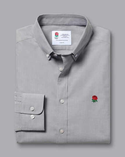 England Rugby Button-Down Collar Brushed Cotton Twill Shirt - Light Grey