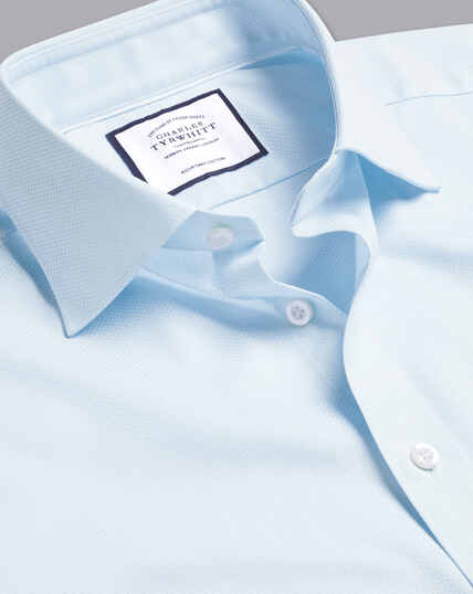 Semi-Cutaway Collar Egyptian Cotton Link Weave Shirt - Light Blue