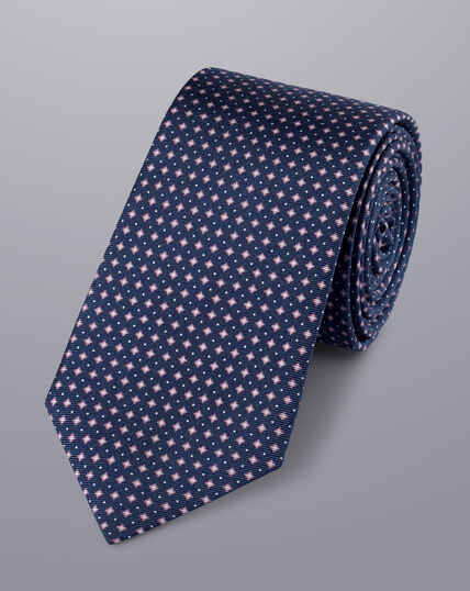Mini Print Silk Slim Tie - French Blue 