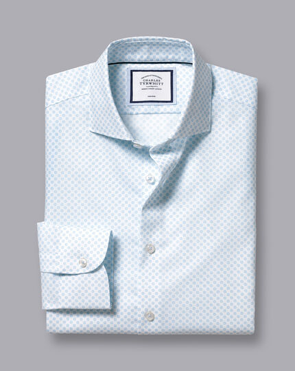 Semi-Spread Collar Non-Iron Geo Spot Print Shirt - Cornflower Blue