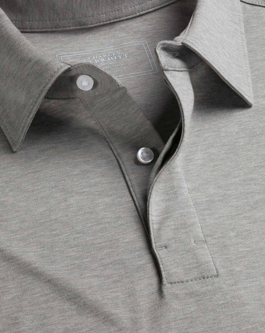 Cotton TENCEL™ Mix Long Sleeve Polo - Silver Grey