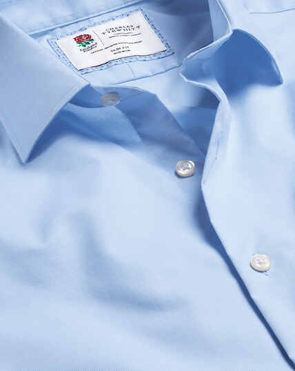 England Rugby bügelfreies Popeline-Hemd mit Stretch - Himmelblau