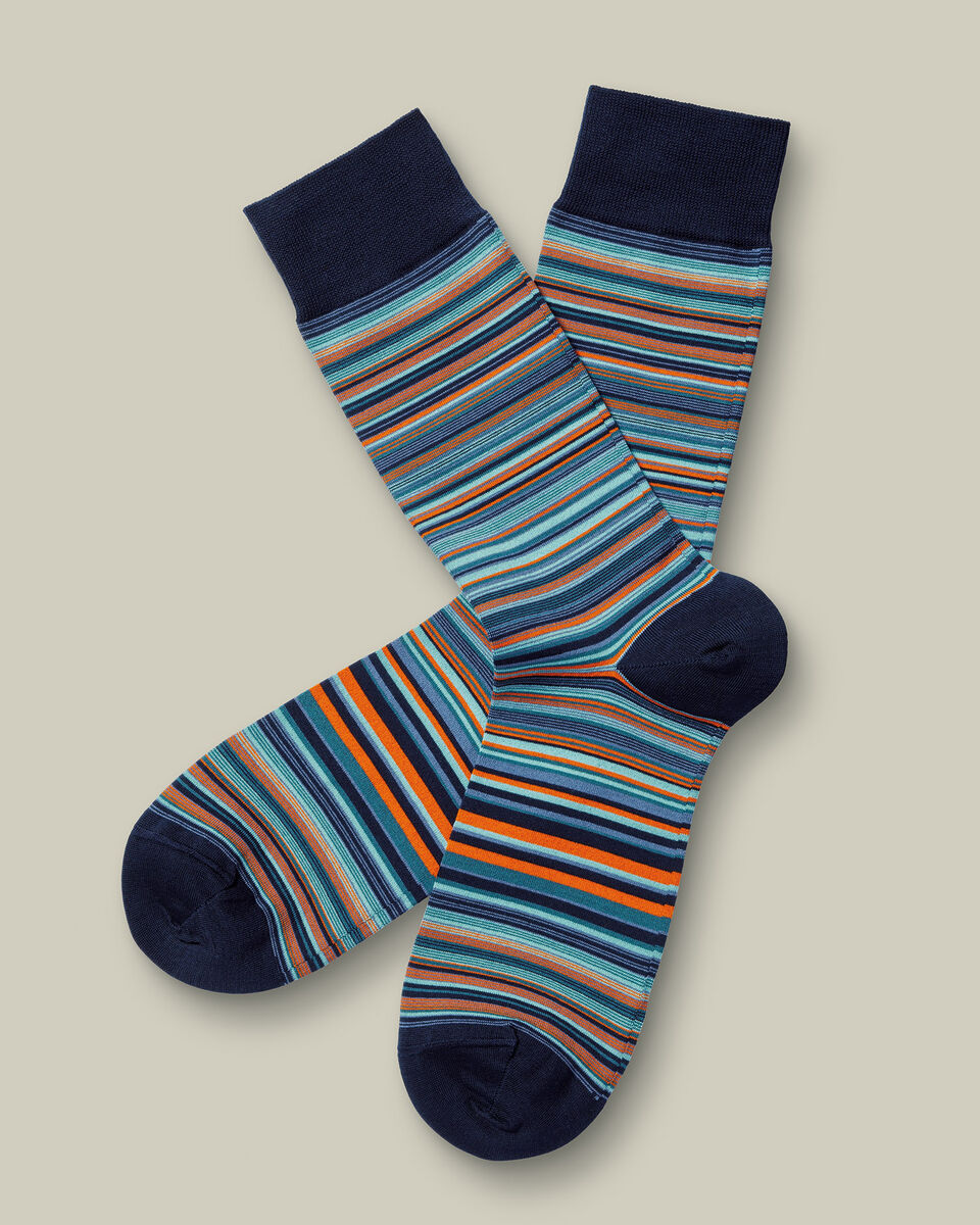 Stripe Socks - Aqua Green & Orange