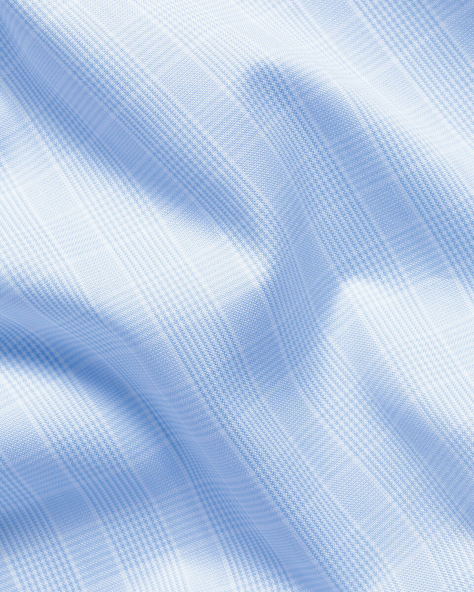 Non-Iron Stretch Pinpoint Oxford Prince of Wales Shirt - Mid Blue