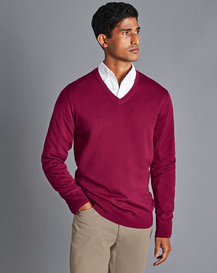 Merino V-Neck Sweater - Cherry Pink