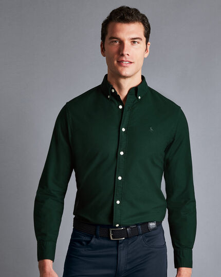 Button-Down Collar Washed Oxford Shirt - Dark Green