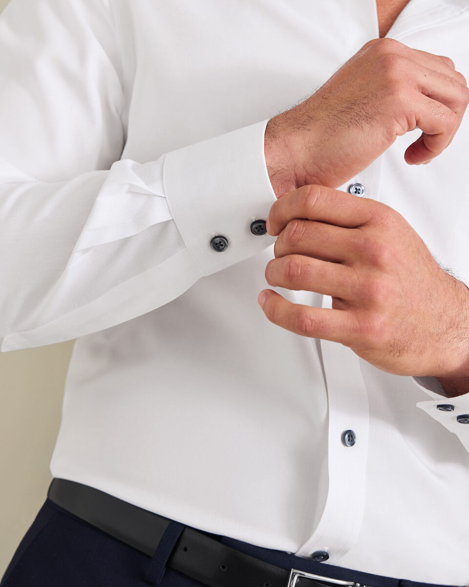 Chemise en serg&eacute; sans repassage - Blanc